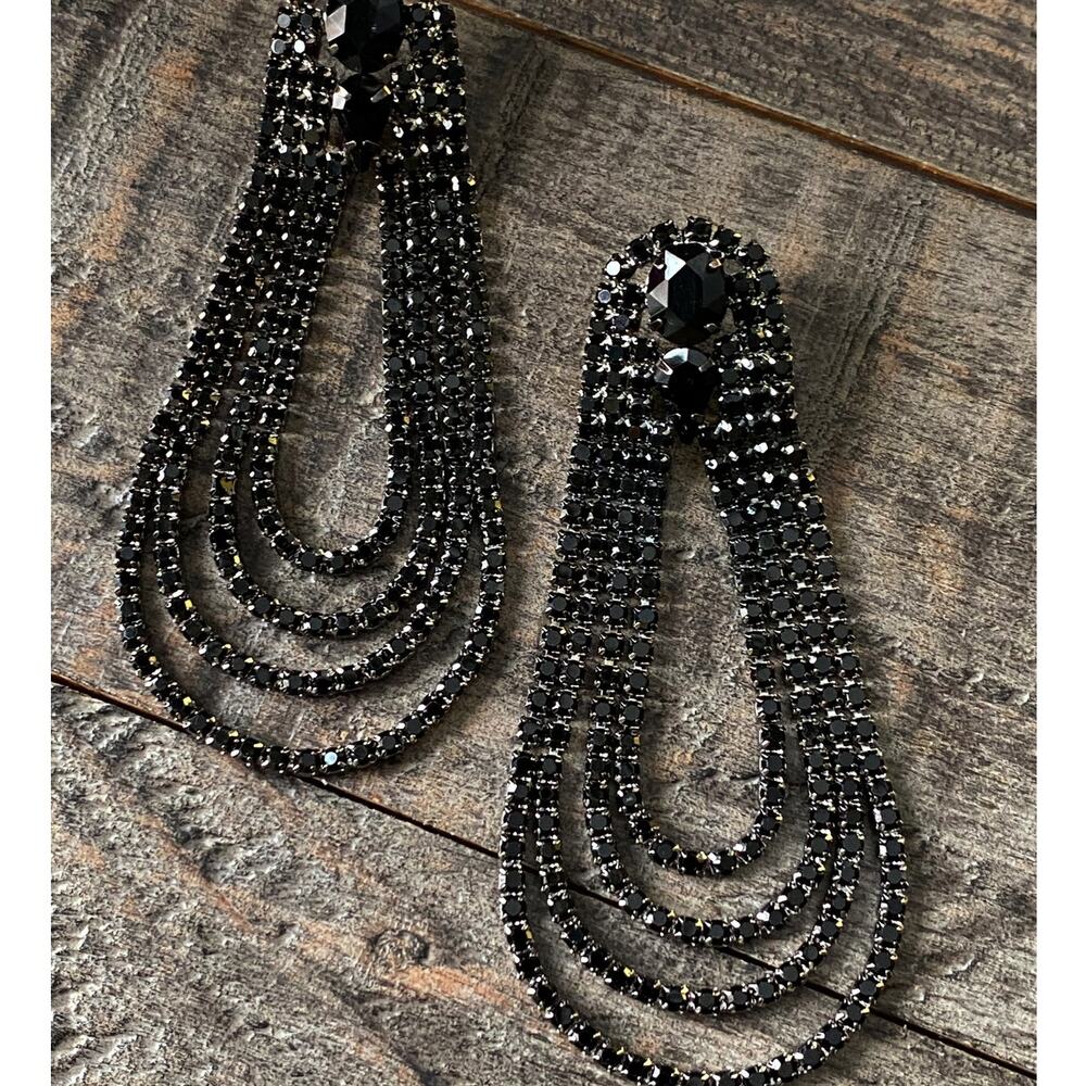 NEW Black Rhinestone Drop Earrings - Picture 11 of 15